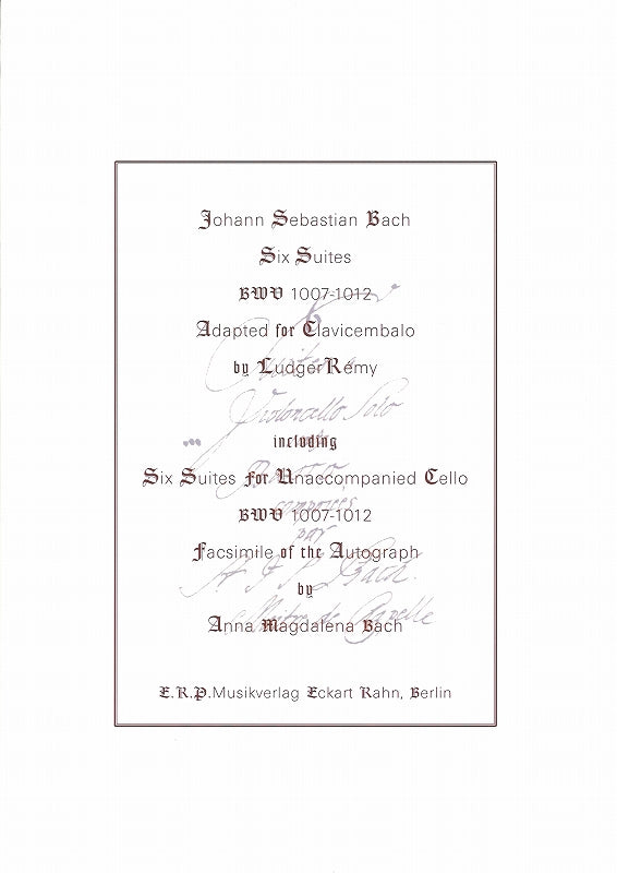 Bach, Sonatas and Partitas BWV 1001-6 (E.R.P. Musikverlag Eckart Rahn)
