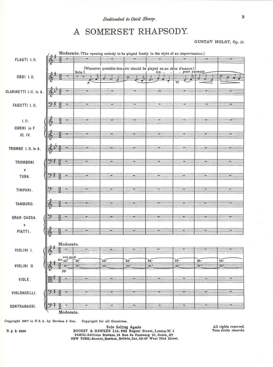 Holst, Somerset Rhapsody op. 21/2 H 87 (Boosey)