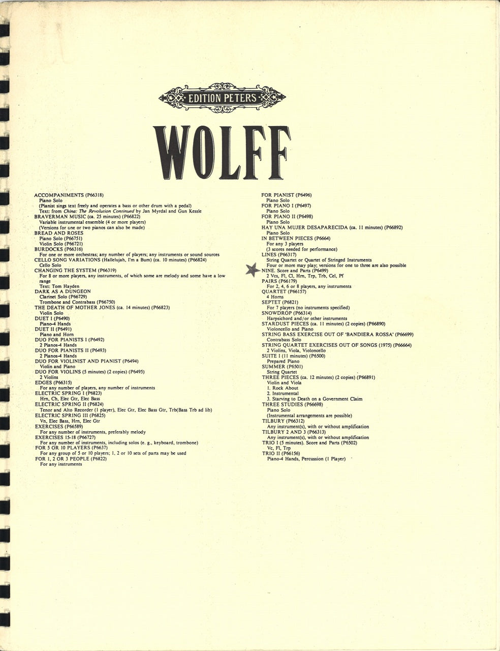 Wolff, Nine (Fl,Cl,Trp,Hn,Tbn,2Vc,Cel,Pf (Peters)