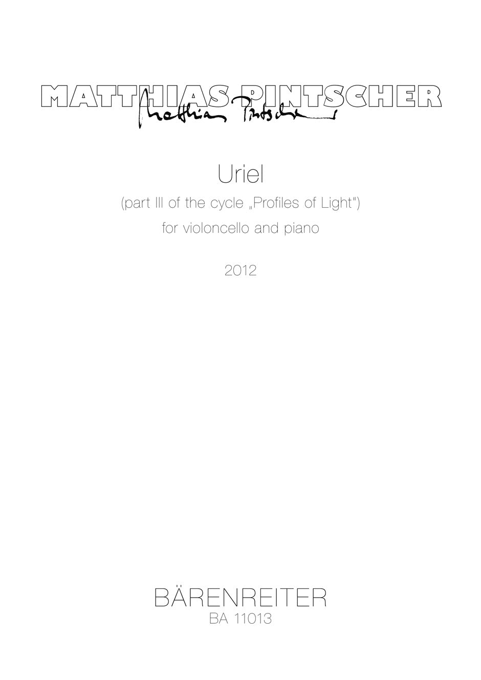 Pintscher, Uriel: Profiles of Light 3 (Barenreiter)