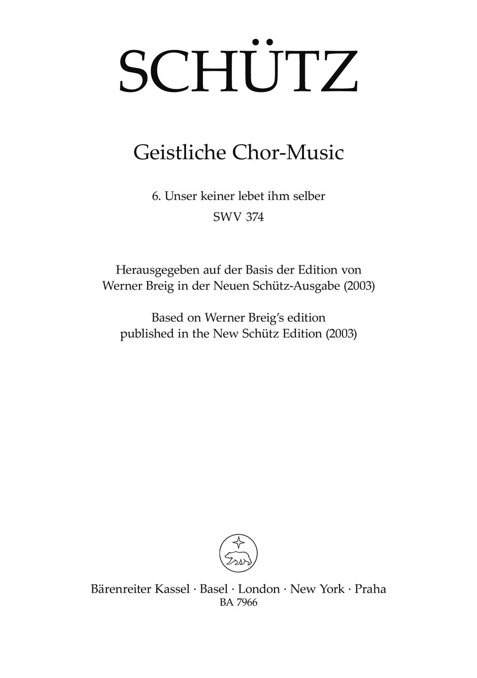 Schutz, Unser keiner lebet ihm selber (Barenreiter)