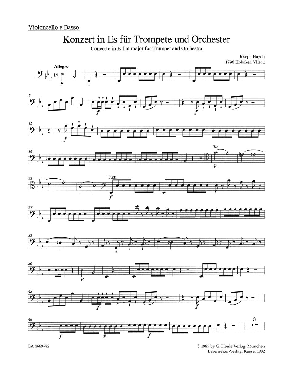 Haydn, Concerto for Trumpet: Vc/CB (Barenreiter)