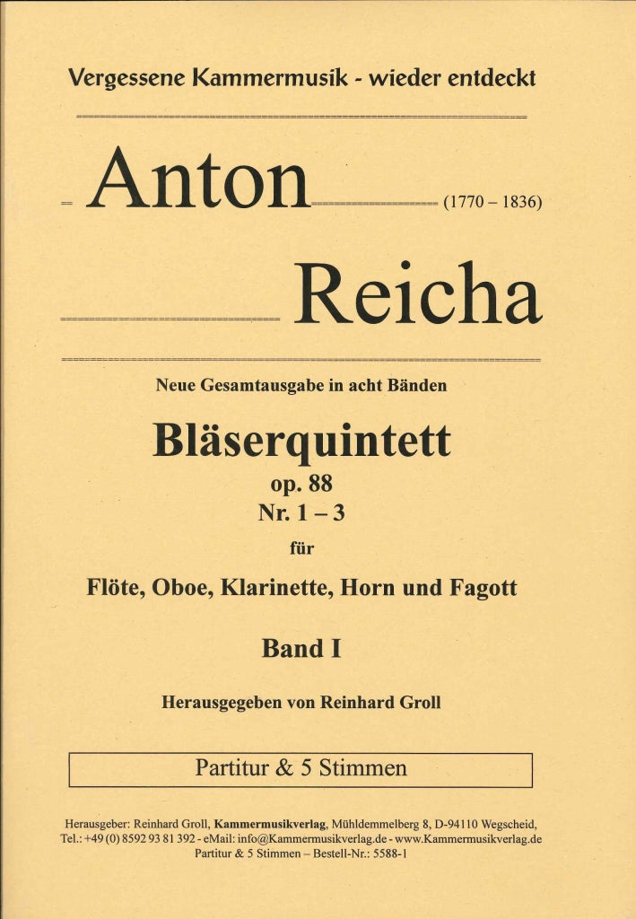 Reicha, Blaserquintette op. 88/1-3 (Kammermusik Verlag)