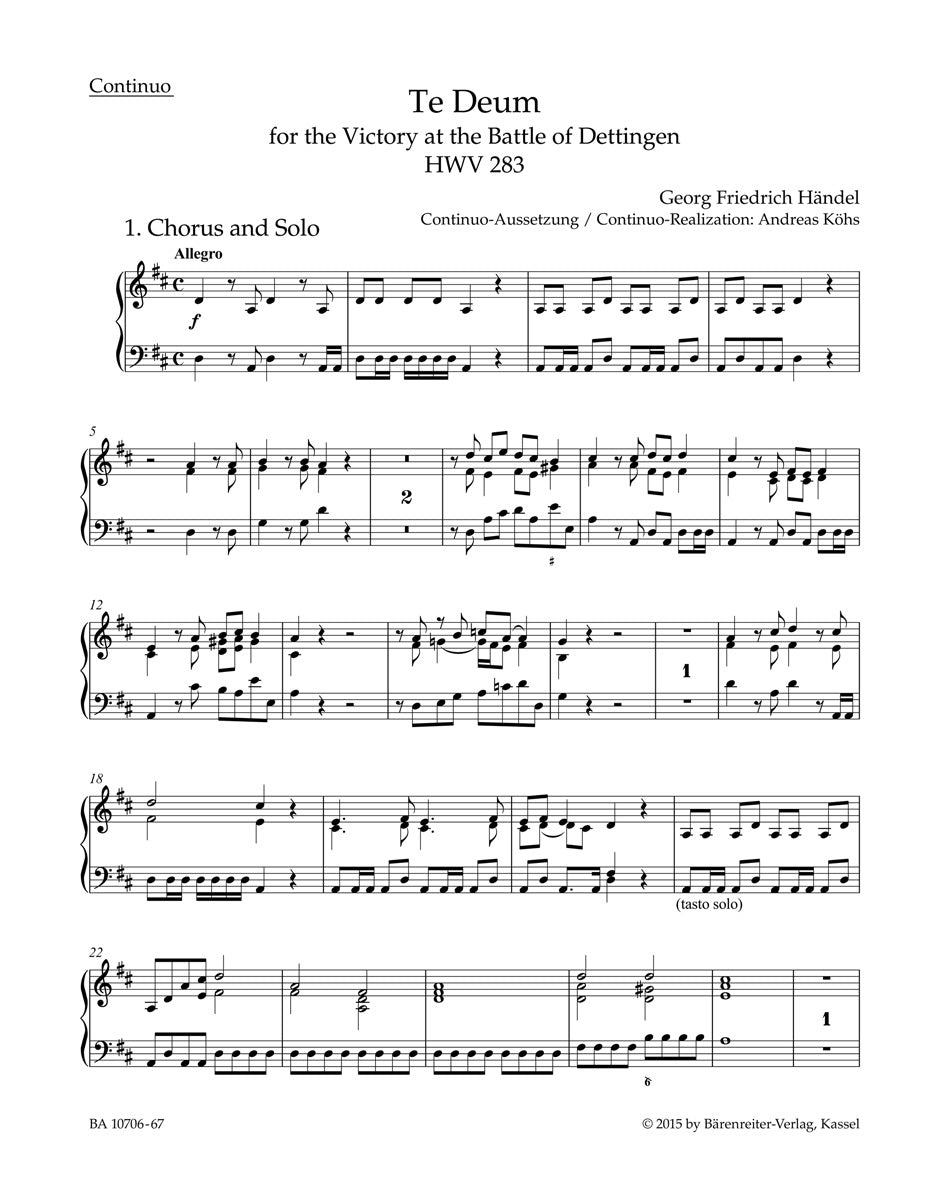 Handel, Te Deum HWV 283 Bc/Org (Barenreiter)