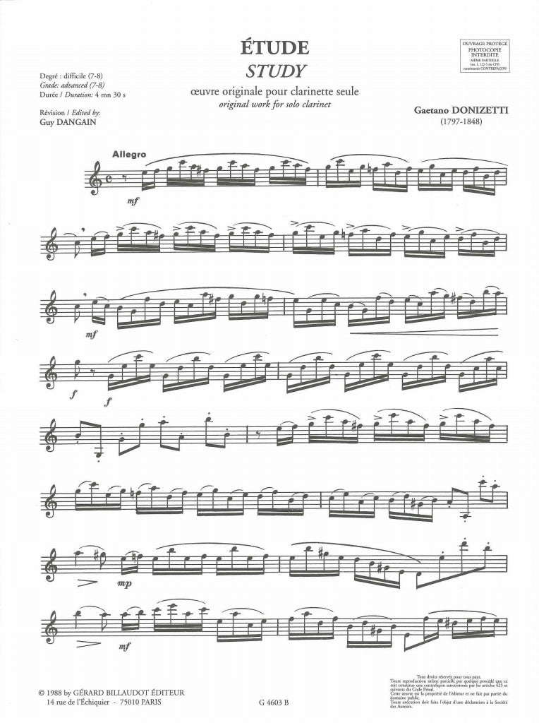 Donizetti, Etude (Dangain) (Billaudot)