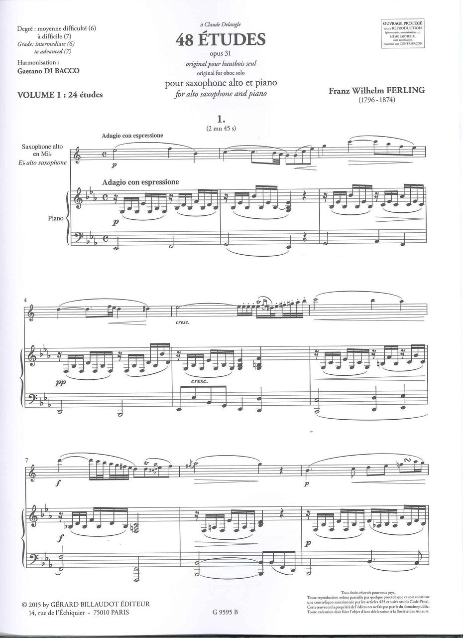 Ferling, 48 Etudes op. 31, I (ASax,Pf) (Billaudot)