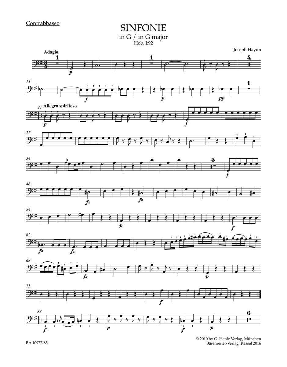 Haydn, Symphony No. 92 Contrabass (Barenreiter)