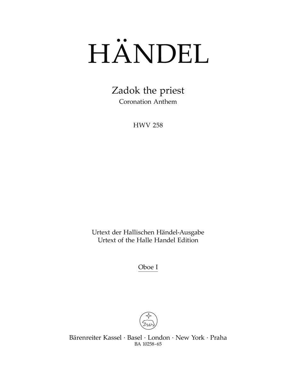 Handel, Zadok the Priest Wind Set (Barenreiter)