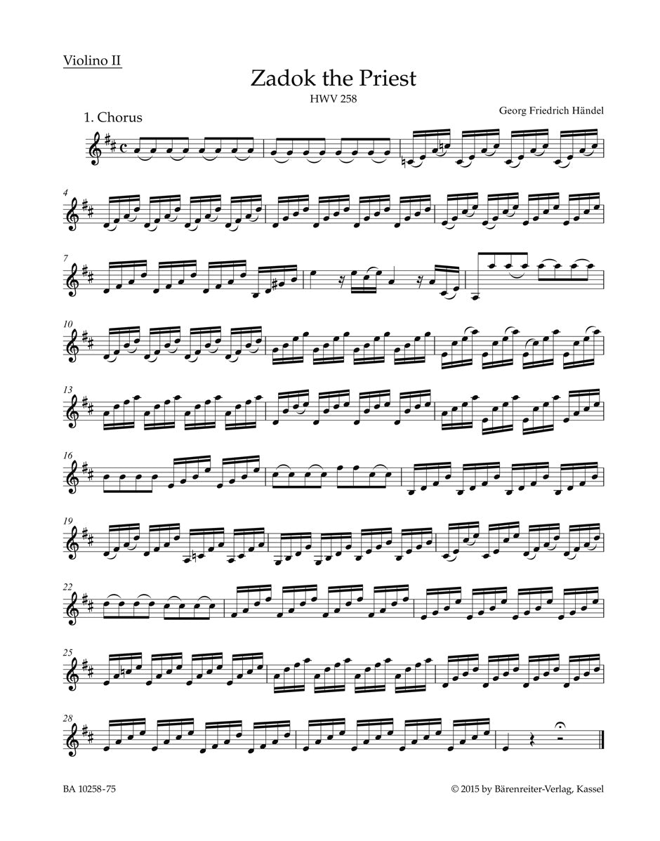 Handel, Zadok the Priest Violin II (Barenreiter)
