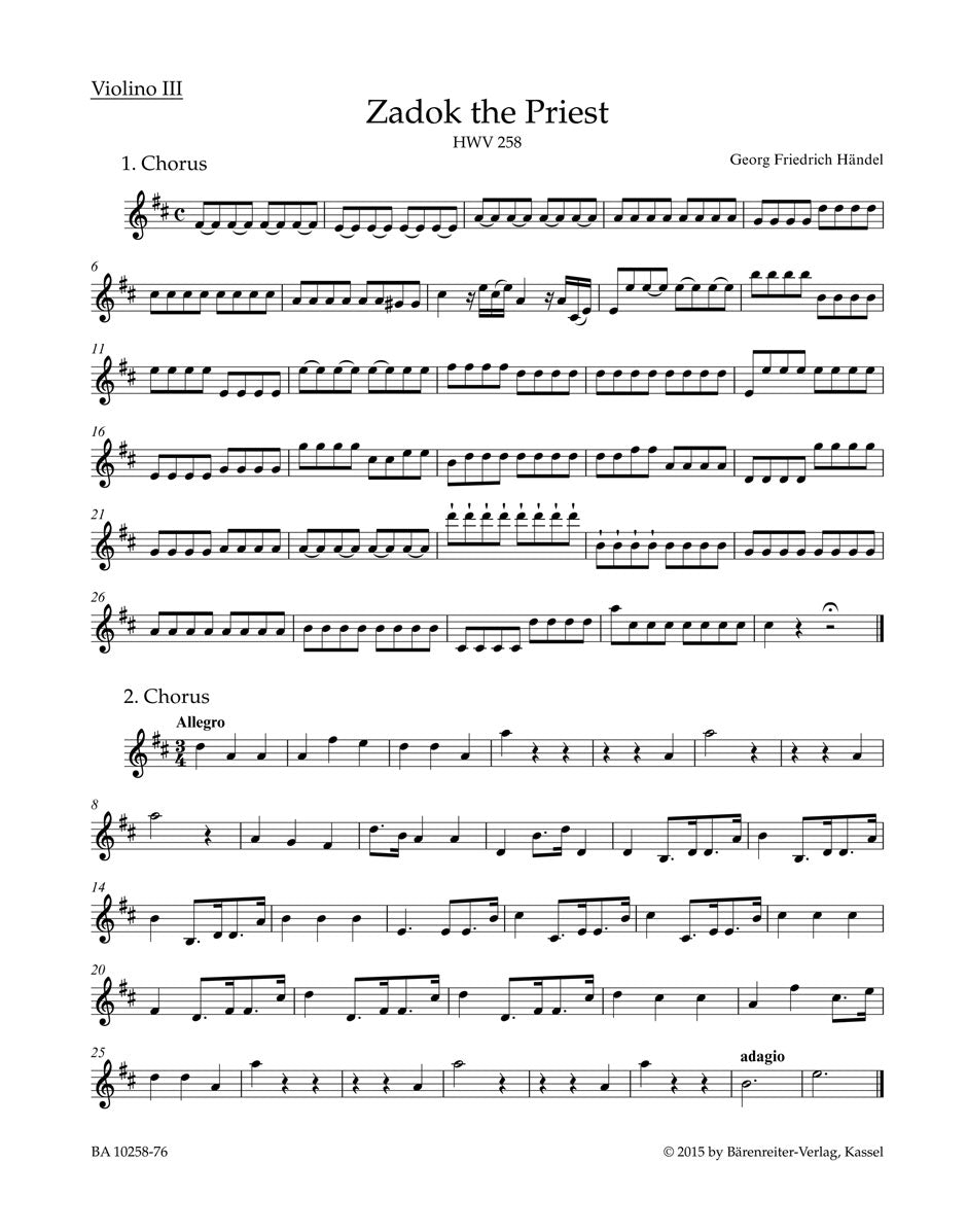 Handel, Zadok the Priest Violin III (Barenreiter)