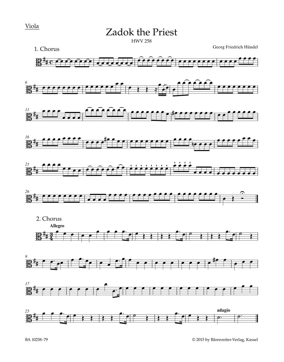 Handel, Zadok the Priest Viola (Barenreiter)