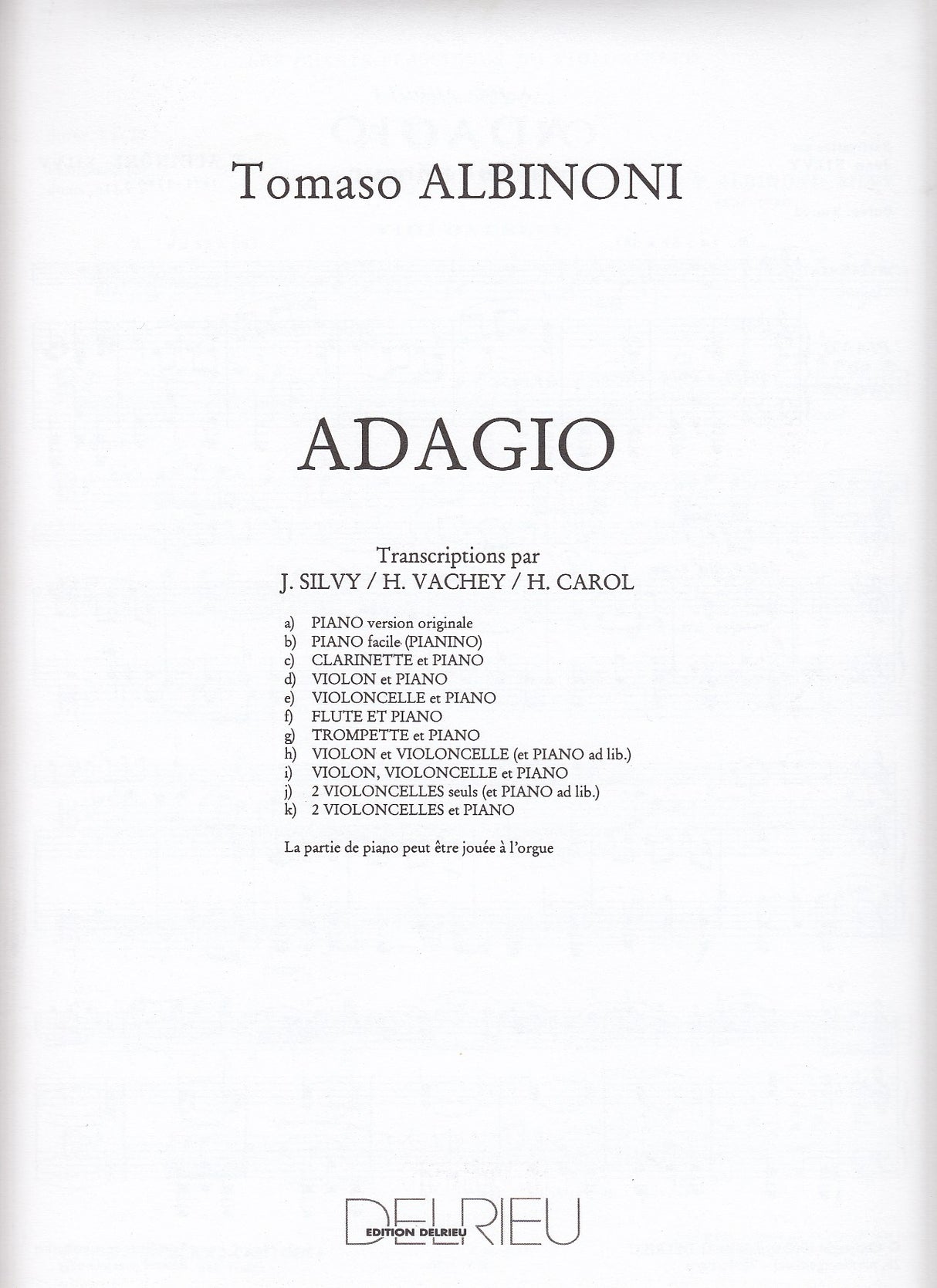 Albinoni, Adagio in g (2Vc,Pf) (Delrieu)