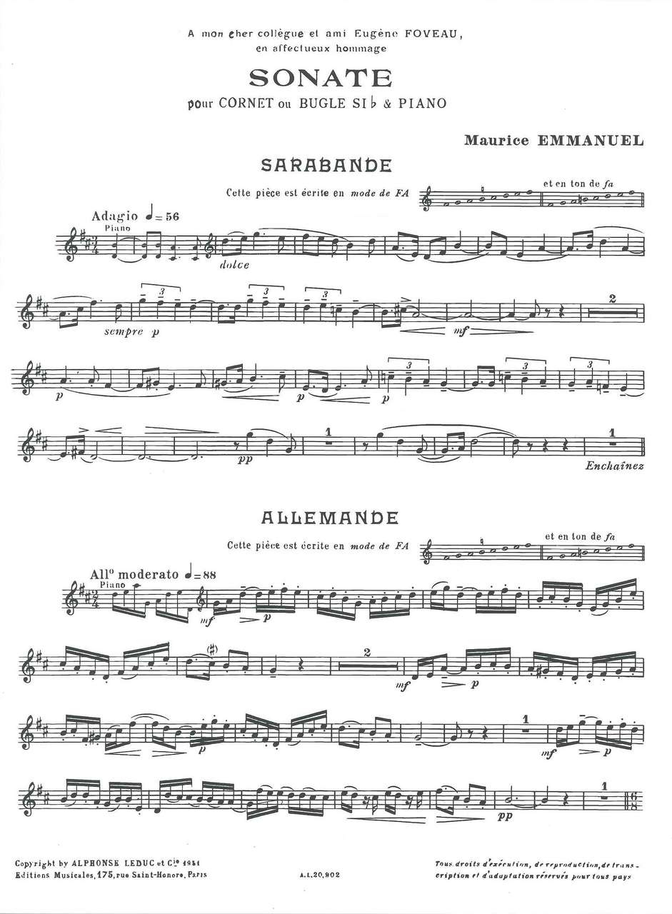 Emmanuel, Sonate (Cnt,Pf) (Leduc)