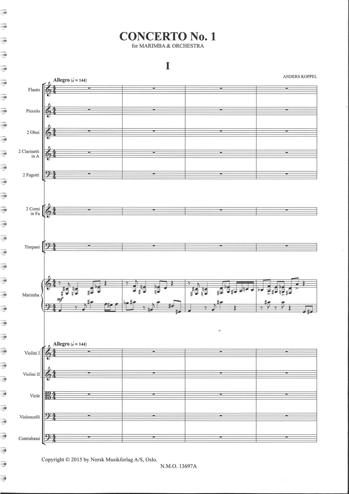 Koppel, Concerto for Marimba No. 1 (2015 (Norsk)
