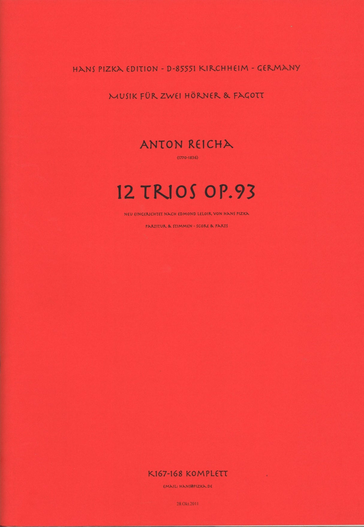 Reicha, Trios op. 93 (2Hn,Bn/Vc) (Ka We/Pizka)