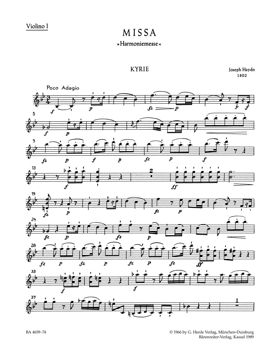 Haydn, Missa Hob. 22/14 Violin I (Barenreiter)