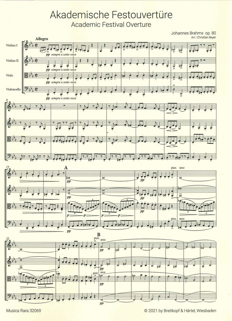 Brahms, Akademische Festouverture (Qrt) (Musica Rara)