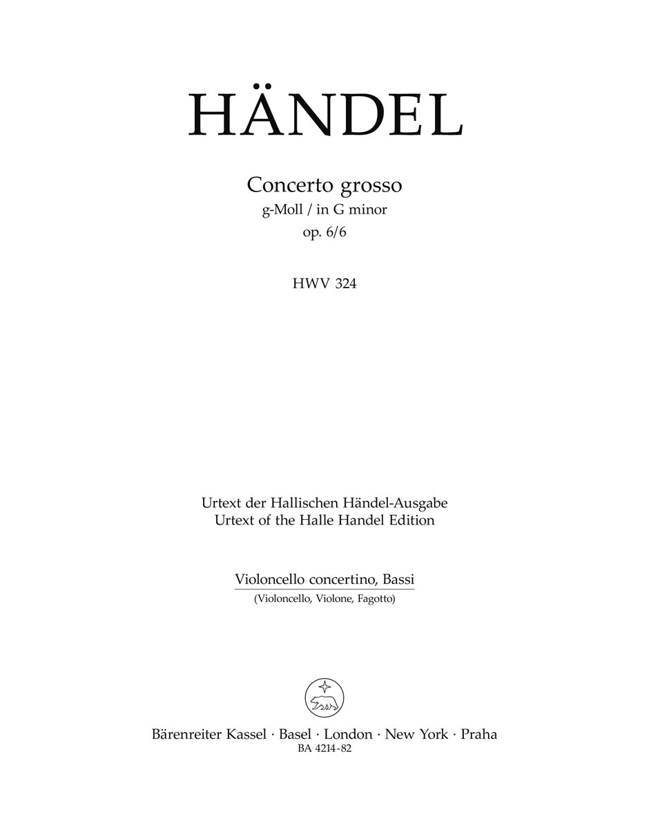 Handel, Concerto op. 6/6 Vc/CB (Barenreiter)