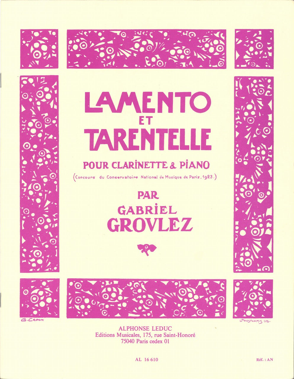 Grovlez, Lamento et Tarentelle (Leduc)