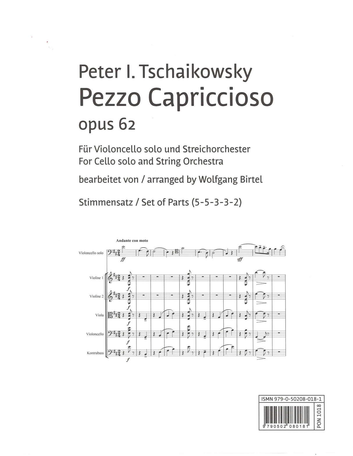 Tchaikovsky, Pezzo op. 62 (Vc,Str) Parts (Ponticello Edition)