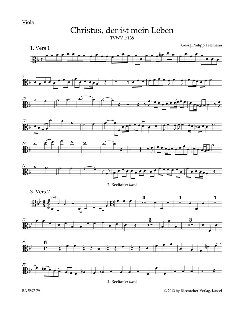 Telemann, Christus, der ist... Viola (Barenreiter)