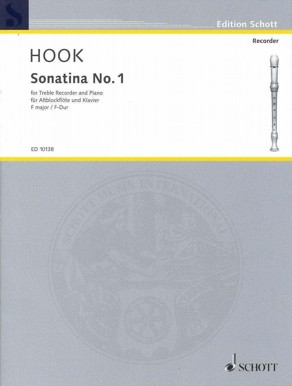 Hook, Sonatina No. 1 in F (ARec,Pf) (Schott)