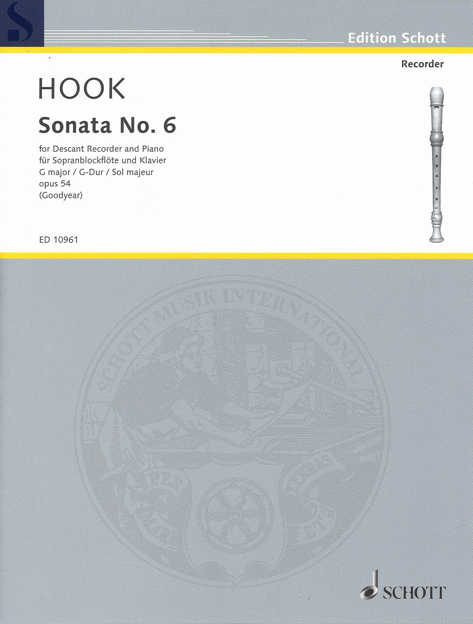 Hook, Sonata No. 6 (on op. 54)(SRec,Pf) (Schott)