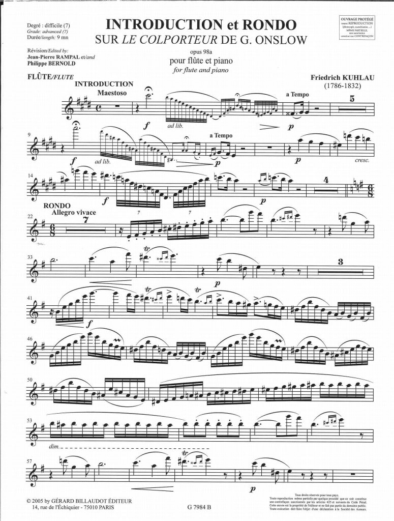 Kuhlau, 3 Fantaisies op. 38 (Fl Solo) (Billaudot)
