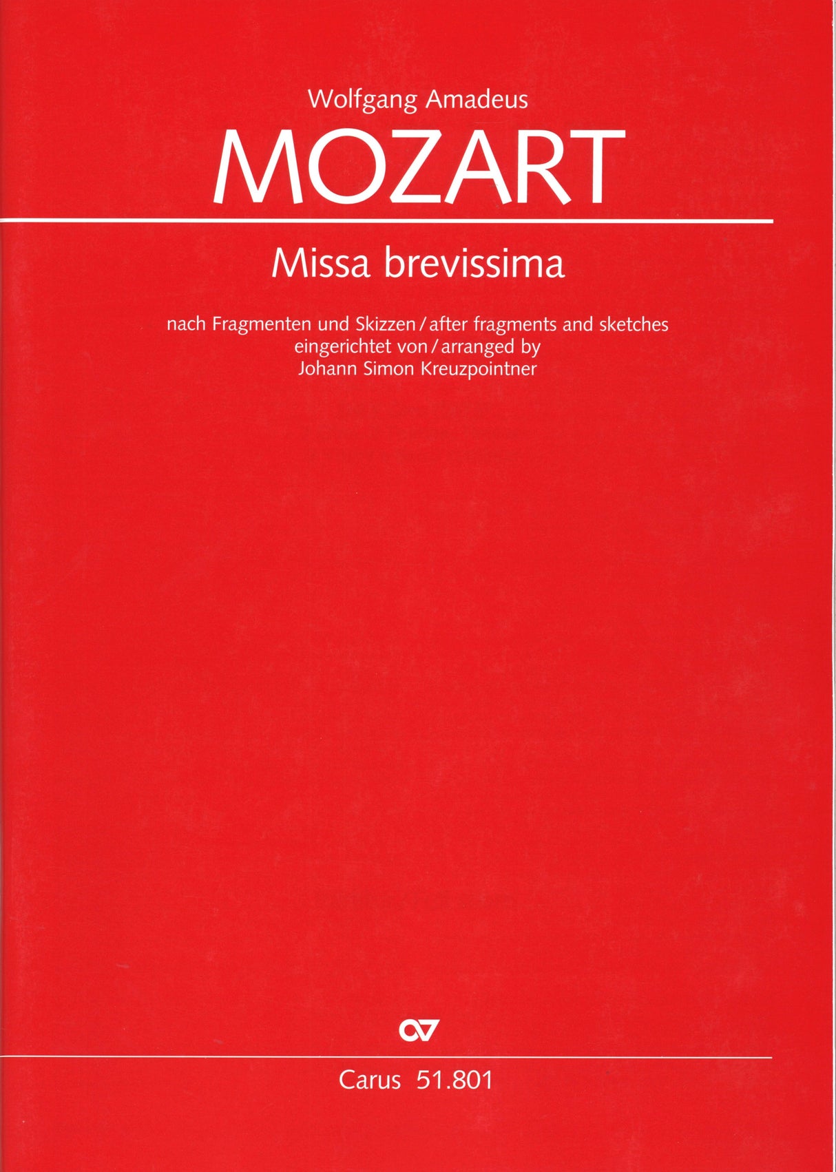 Mozart, Missa brevissima Full Score (Carus)