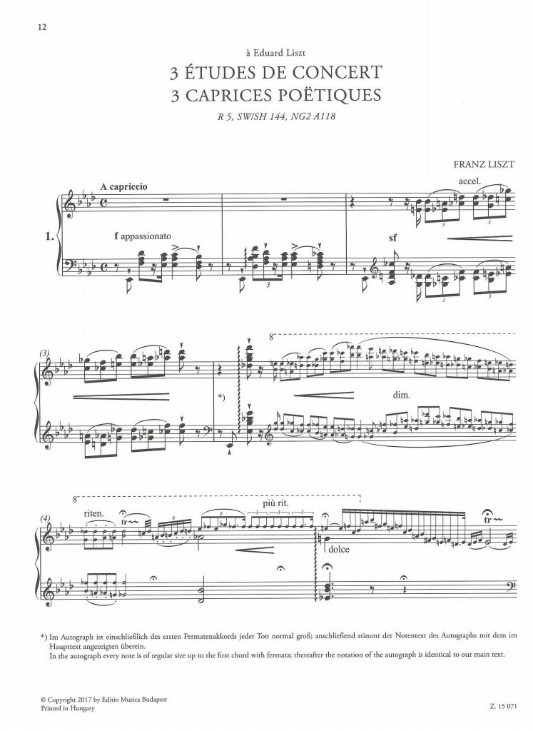 Liszt, 3 Etudes de concert (New ed.) (Editio Musica Budapest)