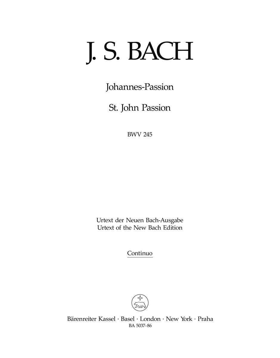 Bach, Johannes-Passion Bc/Vc/CB/BN (Barenreiter)