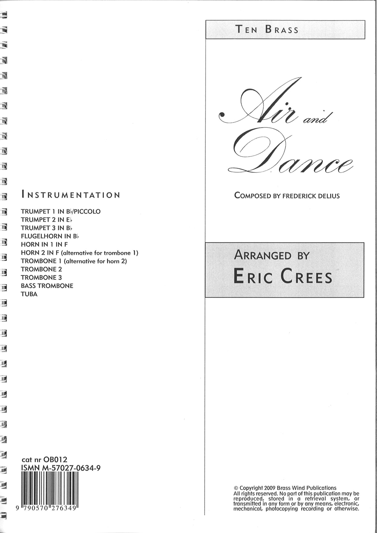 Delius, Air and Dance (10-part) (Brass Wind Publications)