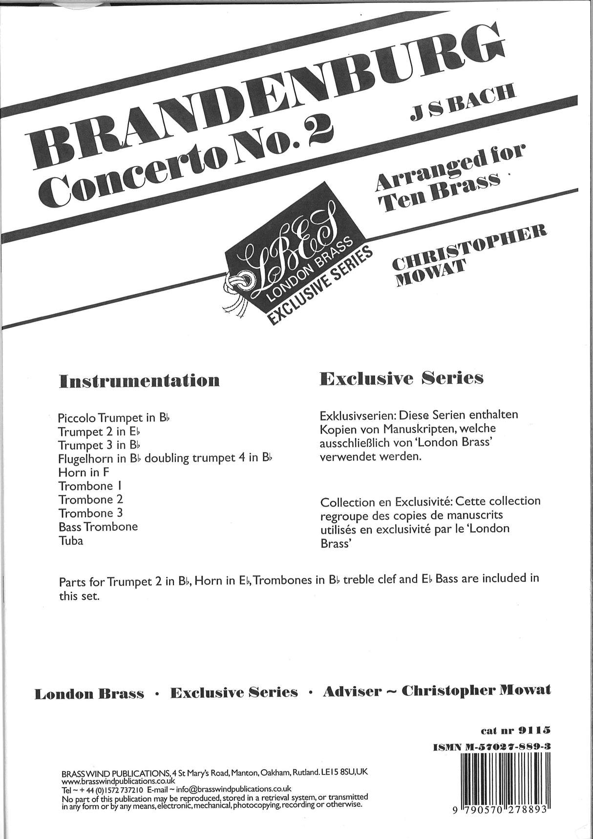 Bach, Brandenburg Concerto No. 2 (Brass Wind Publications)
