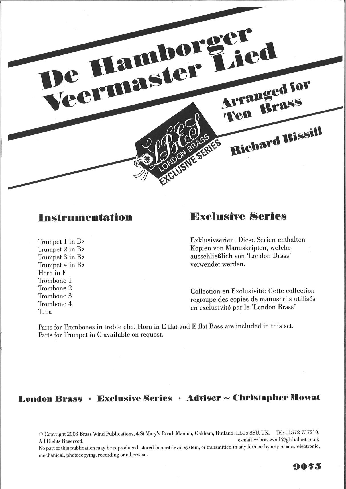 De Hamborger Veermaster Lied (Brass Wind Publications)