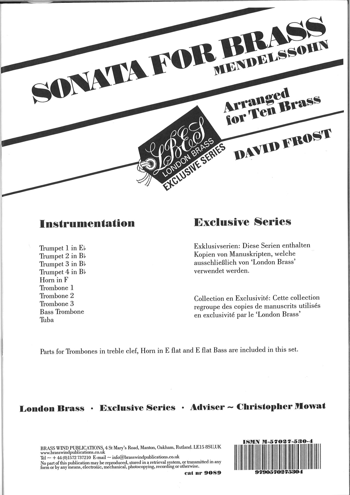 Mendelssohn, Sonata for Brass (Brass Wind Publications)