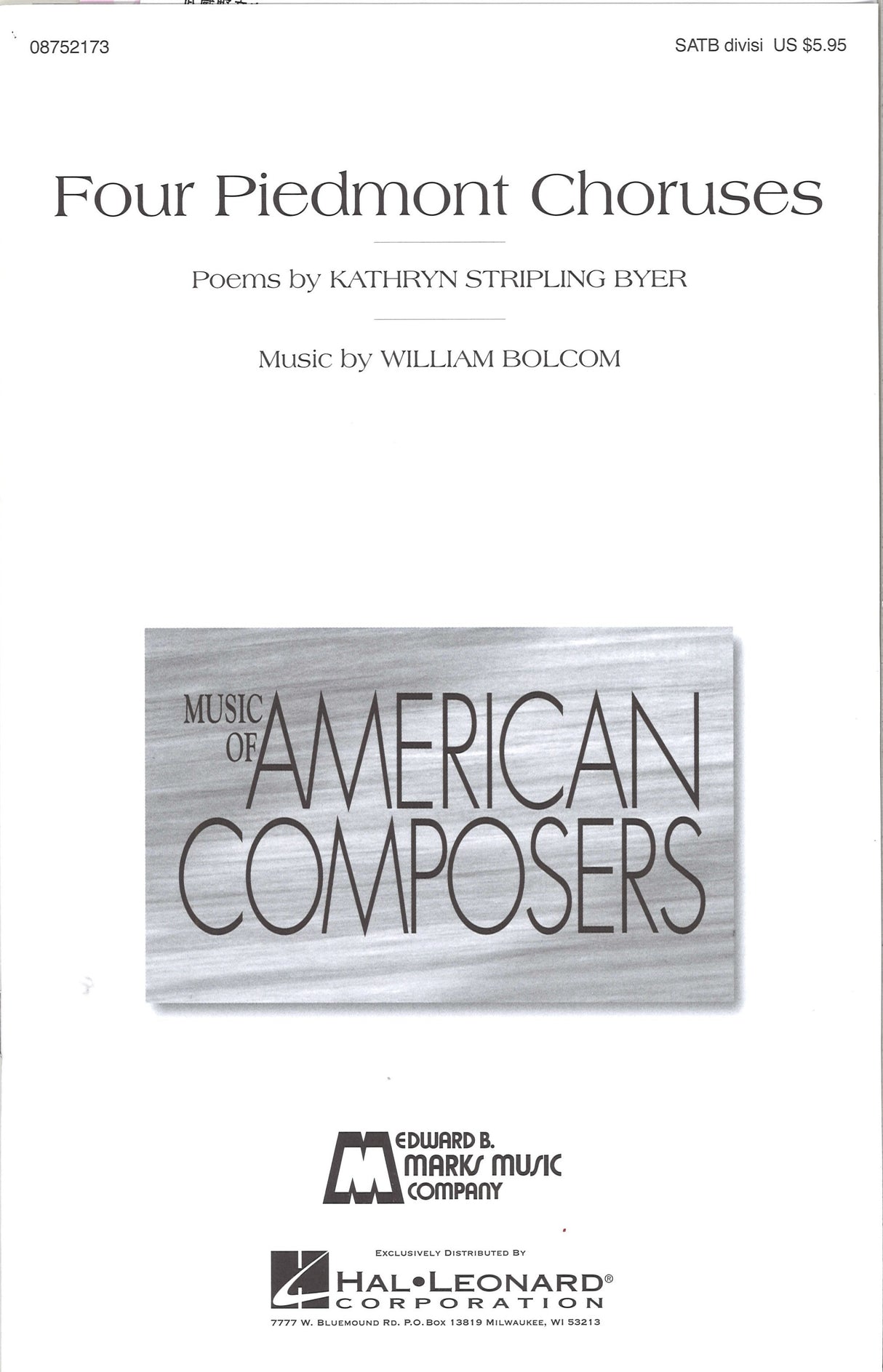 Bolcom, 4 Piedmont Choruses (Marks)