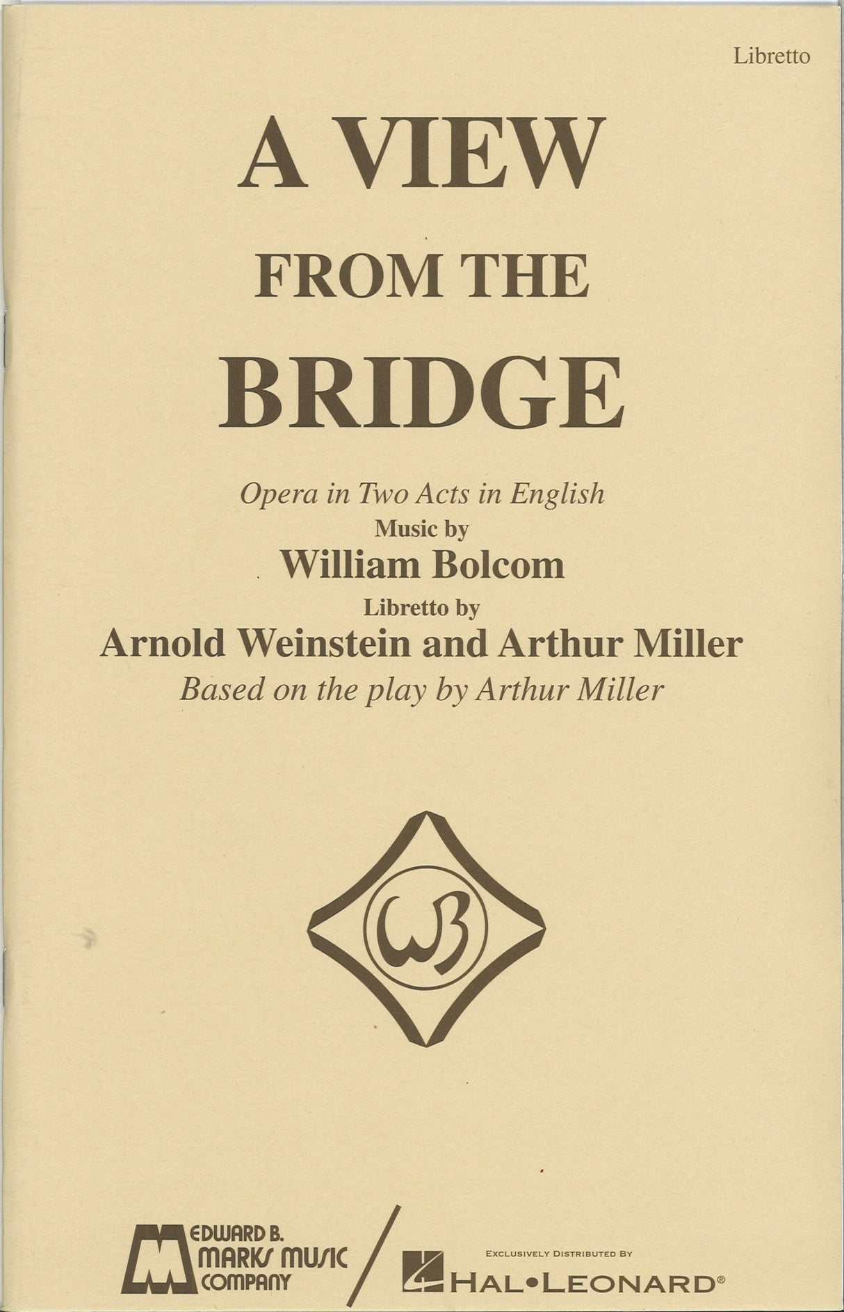 Bolcom, View from the Bridge: Libretto (Marks)