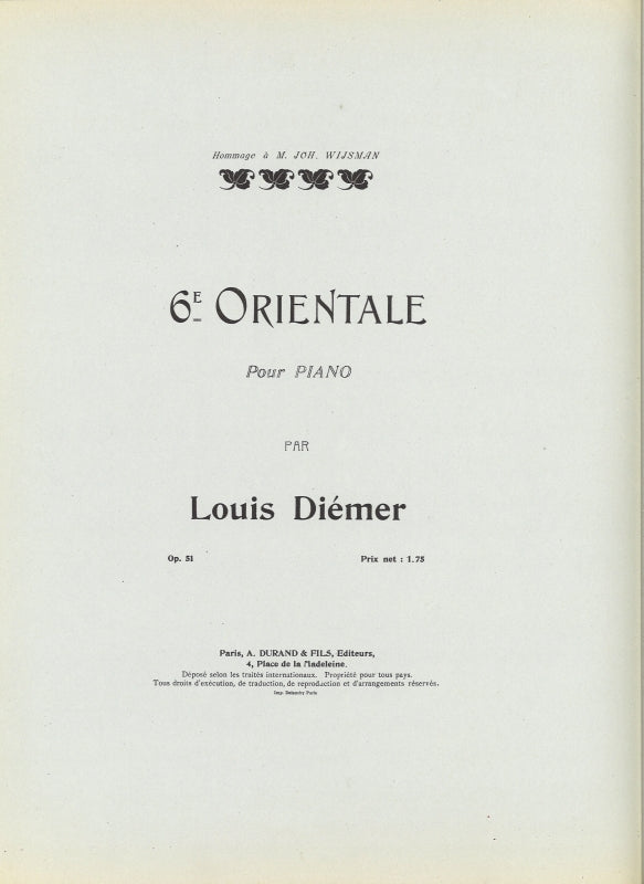 Diemer, Orientale No. 6, op. 51 (Durand)