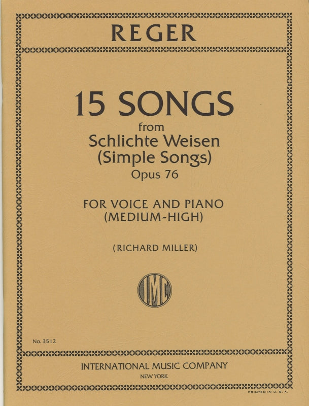 Reger, 15 Songs from op. 76 (Med.H) (IMC)