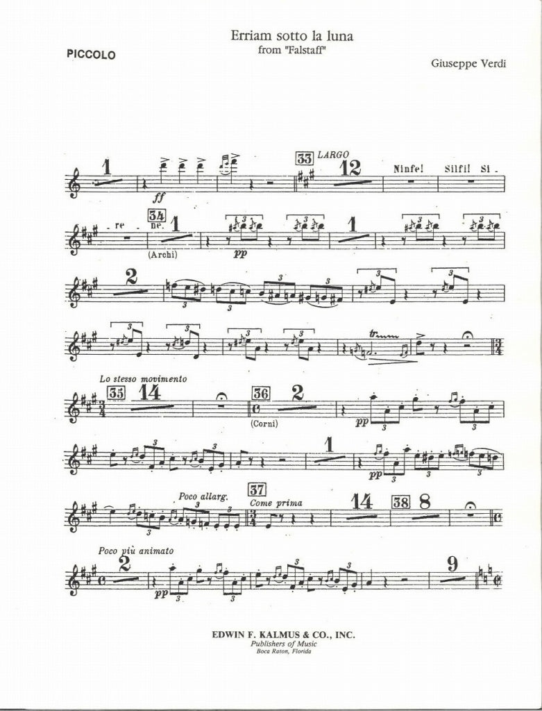 Verdi, Erriam sotto la luna (E.F.Kalmus)
