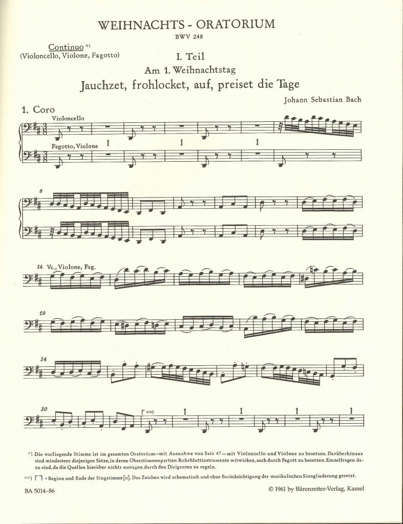 Bach, Weihnachts-Oratorium: Vc/CB/Bn (Barenreiter)
