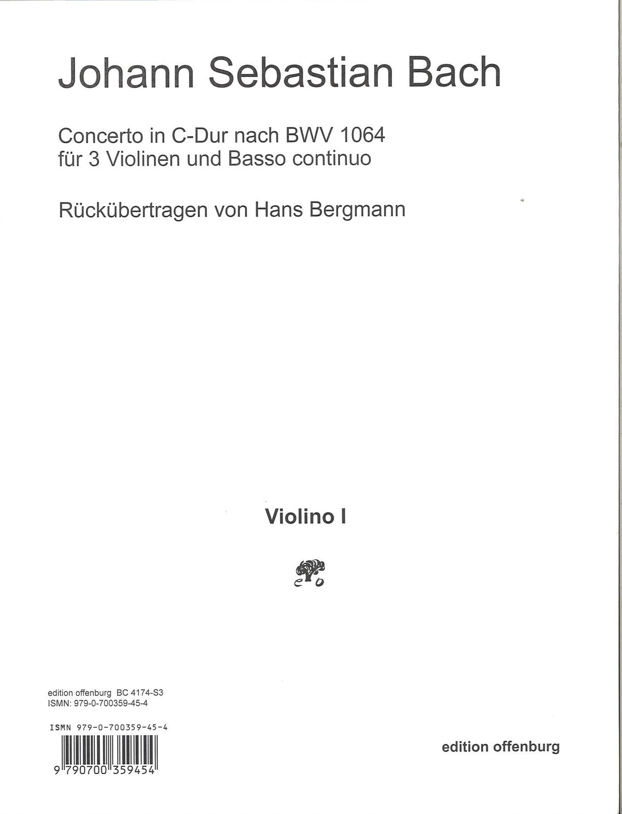 Bach, Concerto BWV 1064 in C (3Vn,Bc) (Offenburg, Edition)