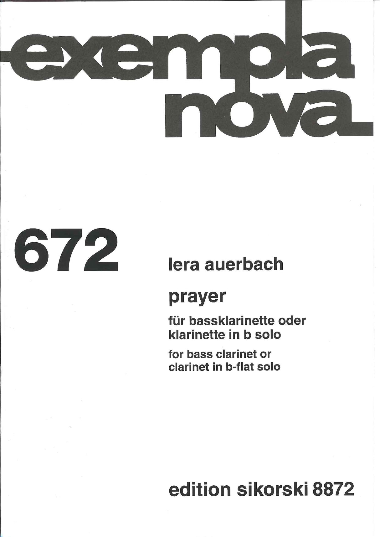 Auerbach, Prayer (BsCl/BbCl Solo) (Sikorski)