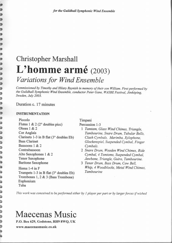 Marshall, L'homme arme. Variations (Maecenas Music)