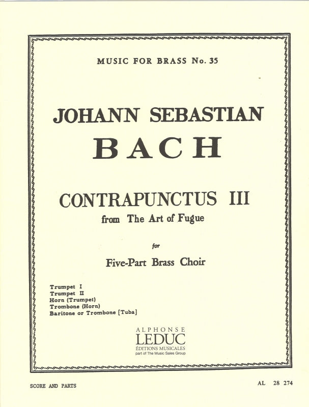 Bach, Contrapunctus 3 (2Trp,Hn,Tbn,Bar) (Robert King/Leduc)