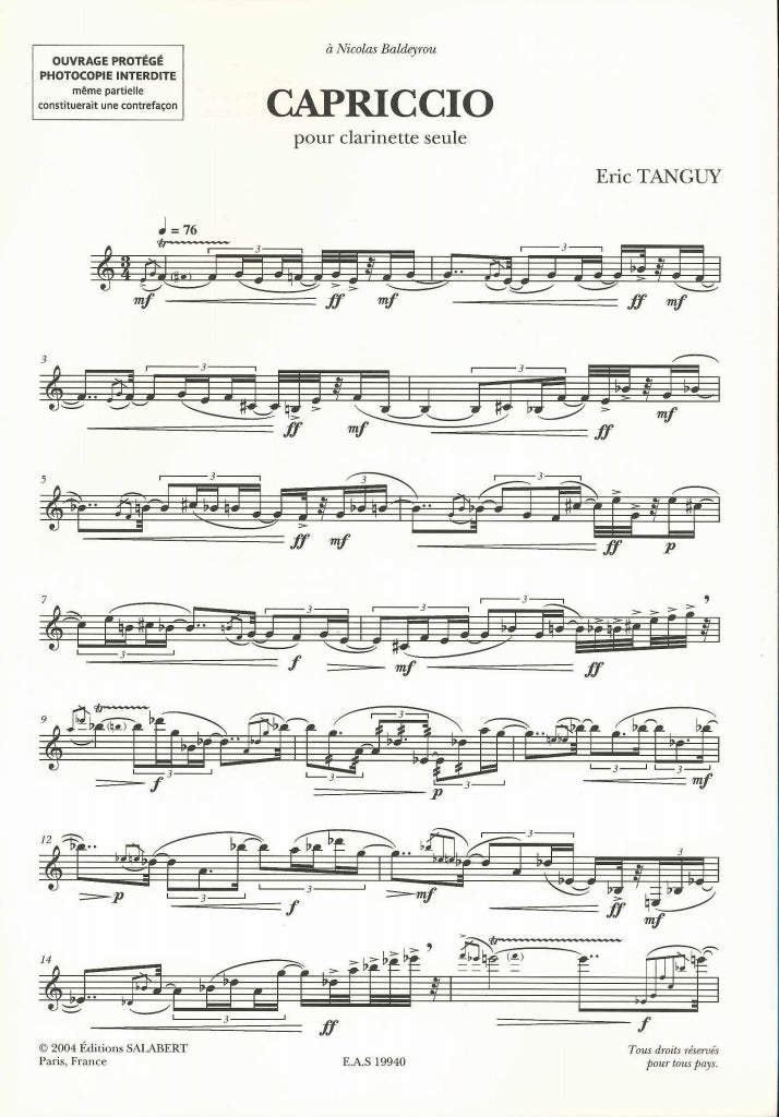 Tanguy, Capriccio (Cl Solo) (Salabert)