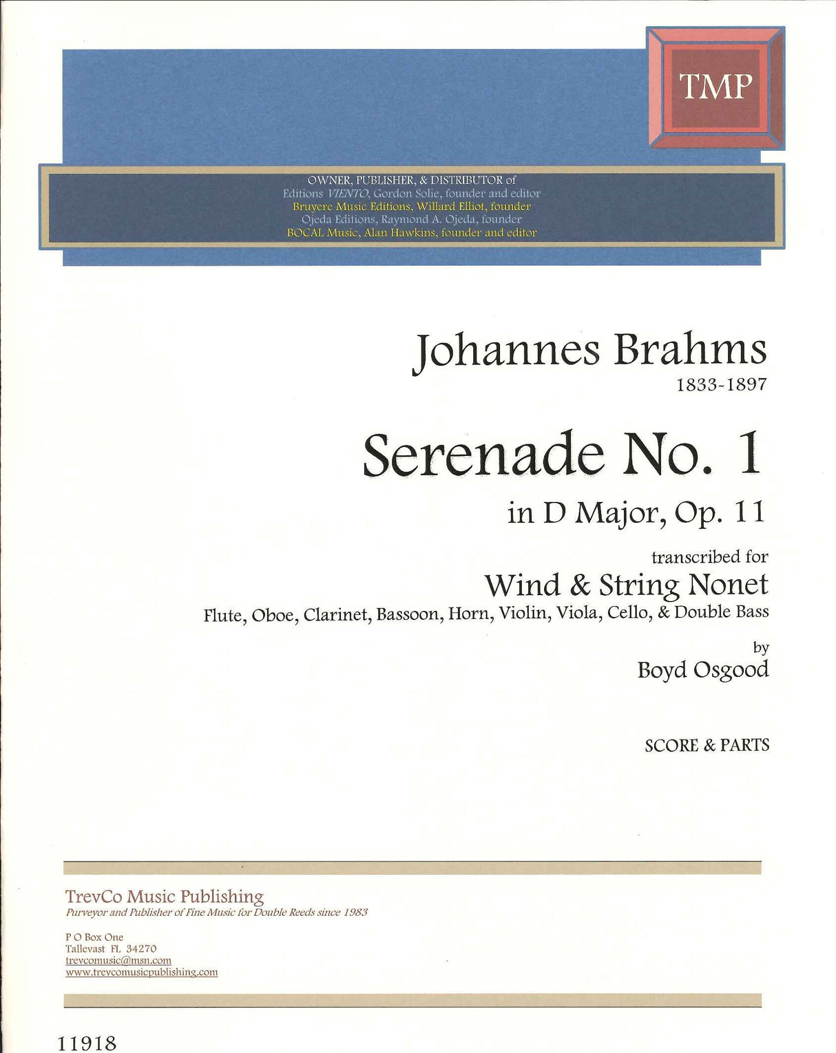 Brahms, Serenade No. 1 (Nonet) (Viento/TrevCo Music)