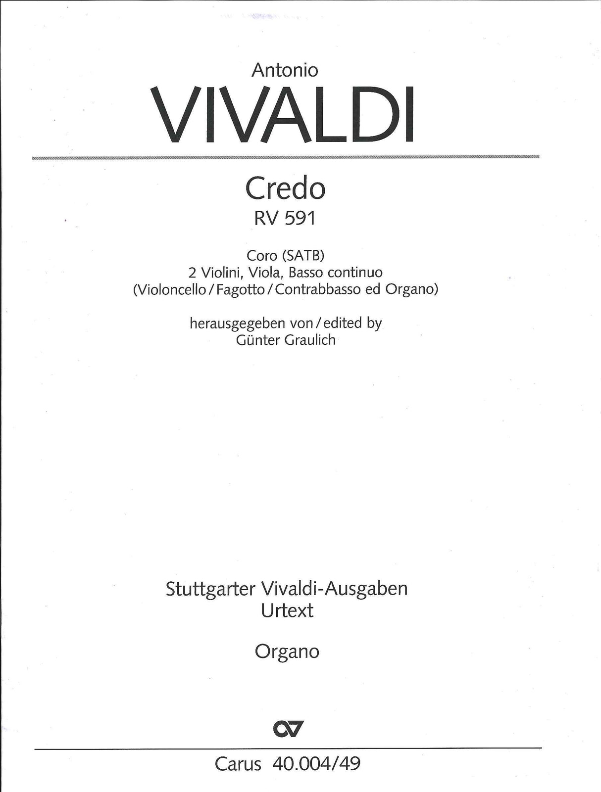 Vivaldi, Credo RV 591 (Organ) (Carus)