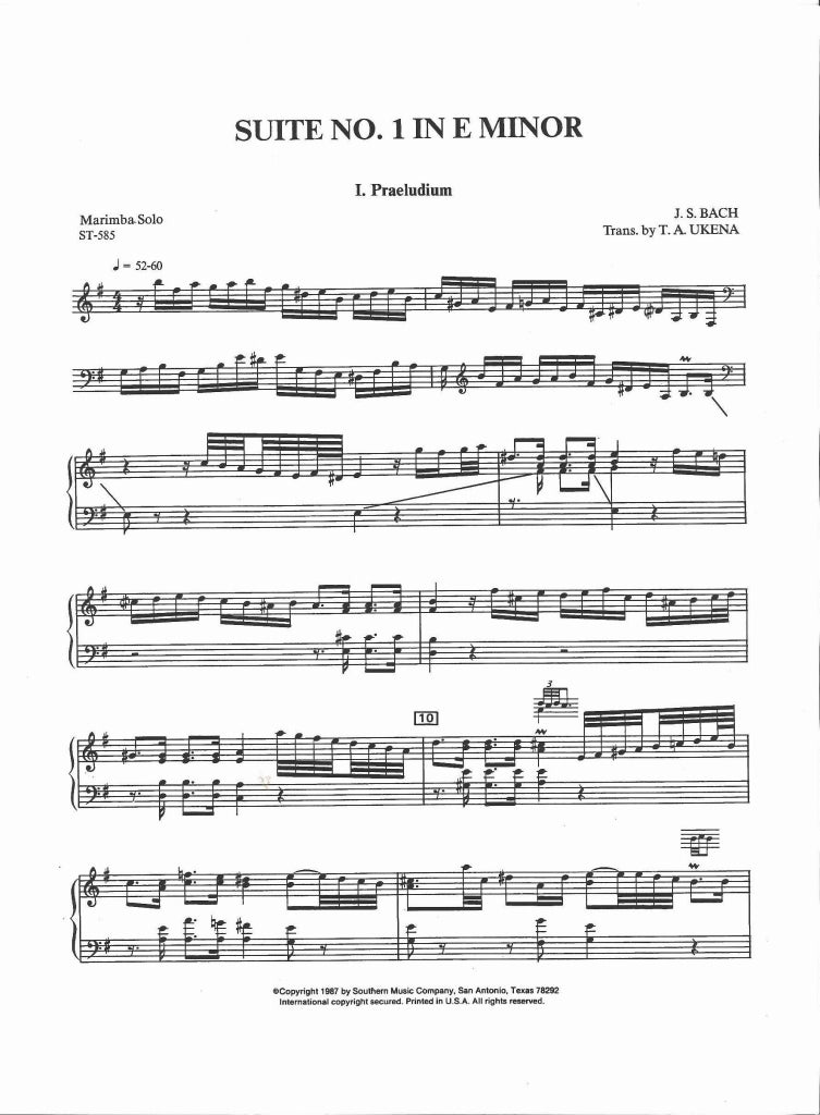 Bach, Suite No. 1 in e min (Mar Solo) (Southern Music)