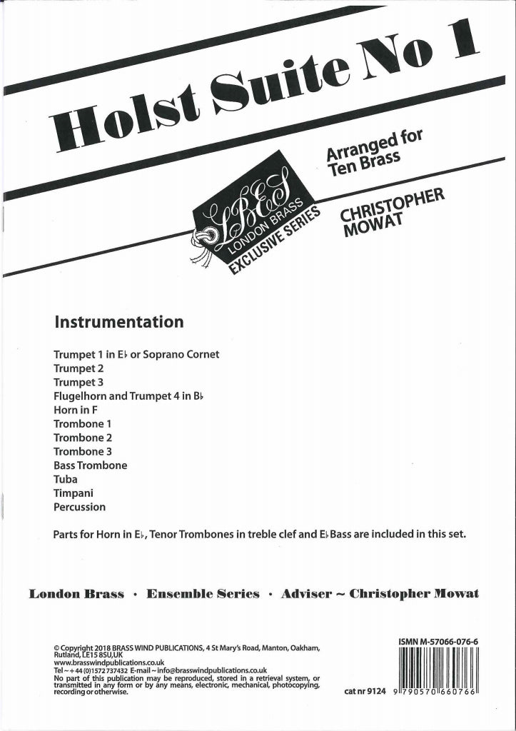 Holst, Suite No. 1 (10-part Brass,Perc) (Brass Wind Publications)